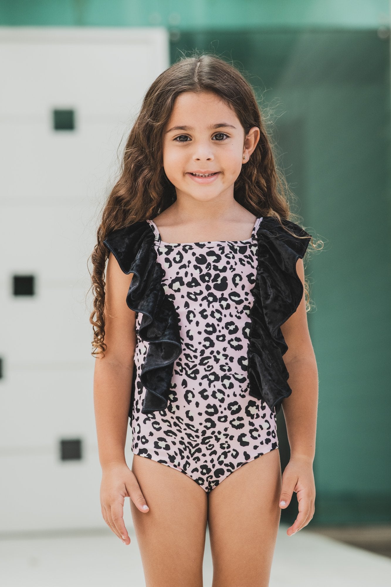 Pink Leopard -  One Piece Sleeveless - Kids Swimwear