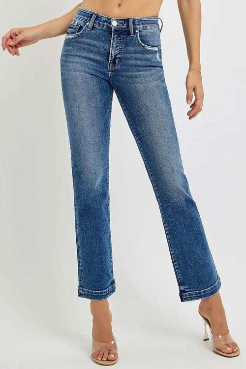 RISEN Tummy Control Elastic Band Mid Rise Straight Jeans