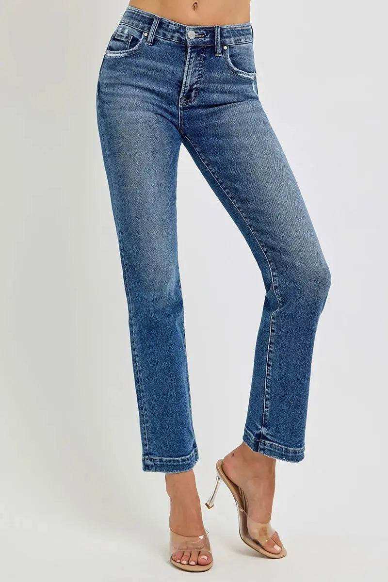 RISEN Tummy Control Elastic Band Mid Rise Straight Jeans