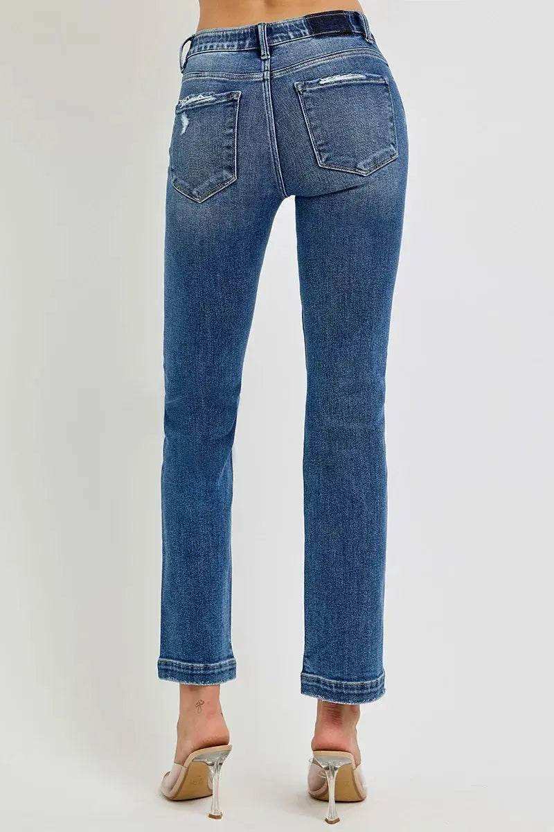 RISEN Tummy Control Elastic Band Mid Rise Straight Jeans
