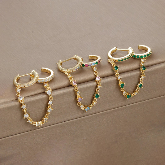 Europe and America CZ Crystal Chain Drop Earrings Stainless Steel