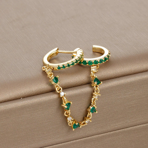 Europe and America CZ Crystal Chain Drop Earrings Stainless Steel