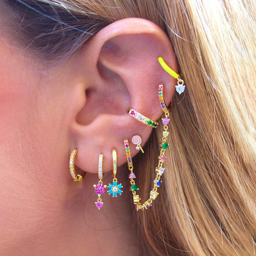 Europe and America CZ Crystal Chain Drop Earrings Stainless Steel