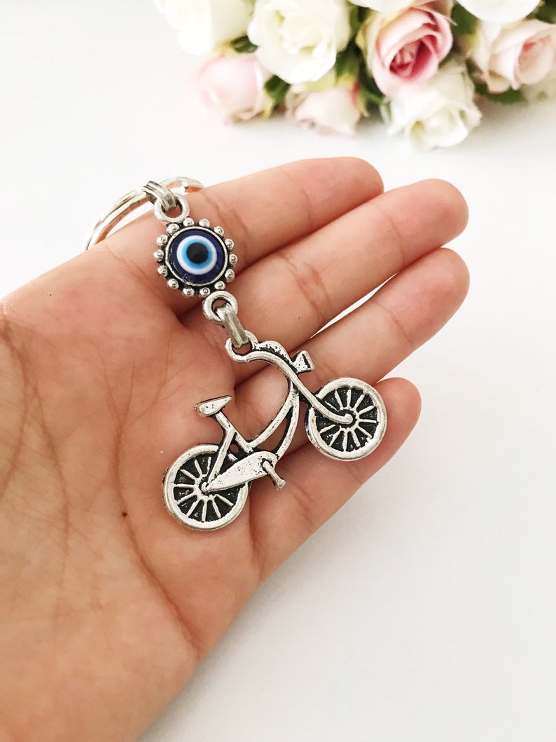 Bicycle evil eye keychain