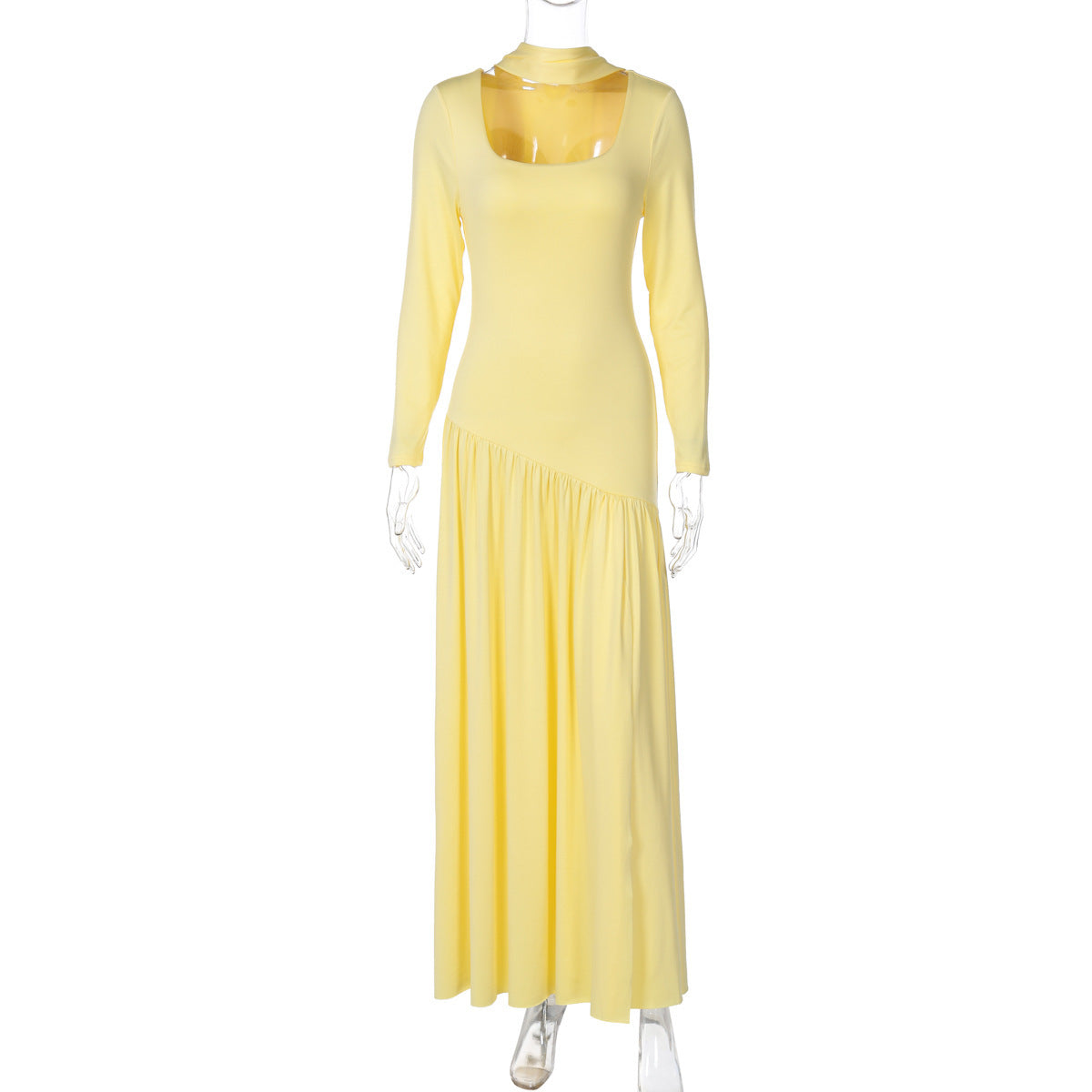 Women's Fashion Sexy Pure Color Split Long Sleeve Dress